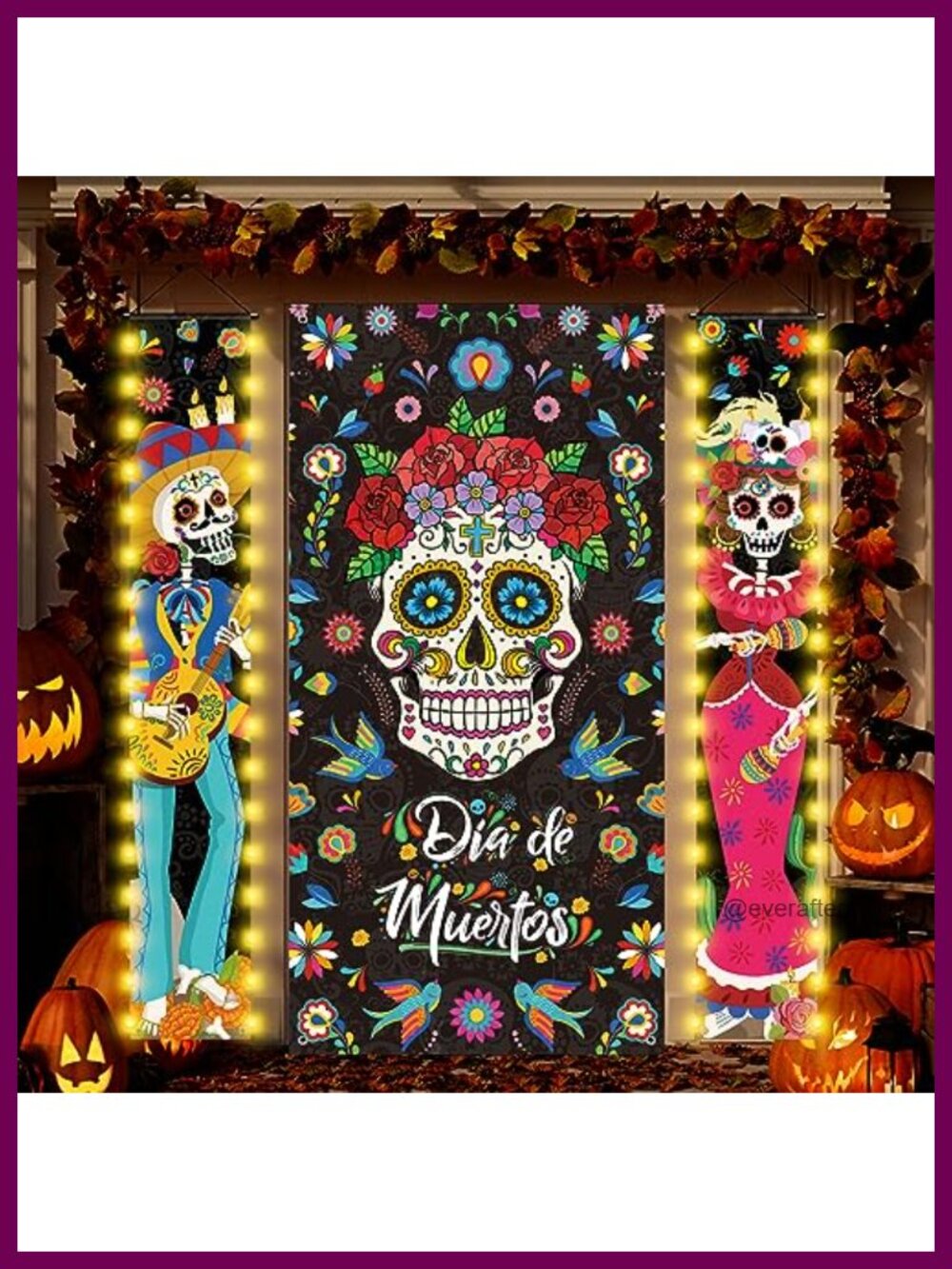 Day of the Dead Porch Sign with LED Lights 3 Pc Sugar Skull Banner Set